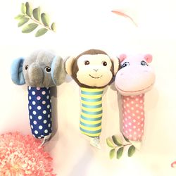 Garanimals Baby Rattle Plush Elephant , Monkey, And Pink Hippo