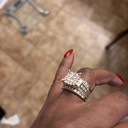 Quad Princess-Cut Diamond Frame Three Piece Bridal Set