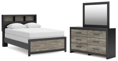Broachmyn Black/Gray Full Bookcase Bed, Dresser and Mirror