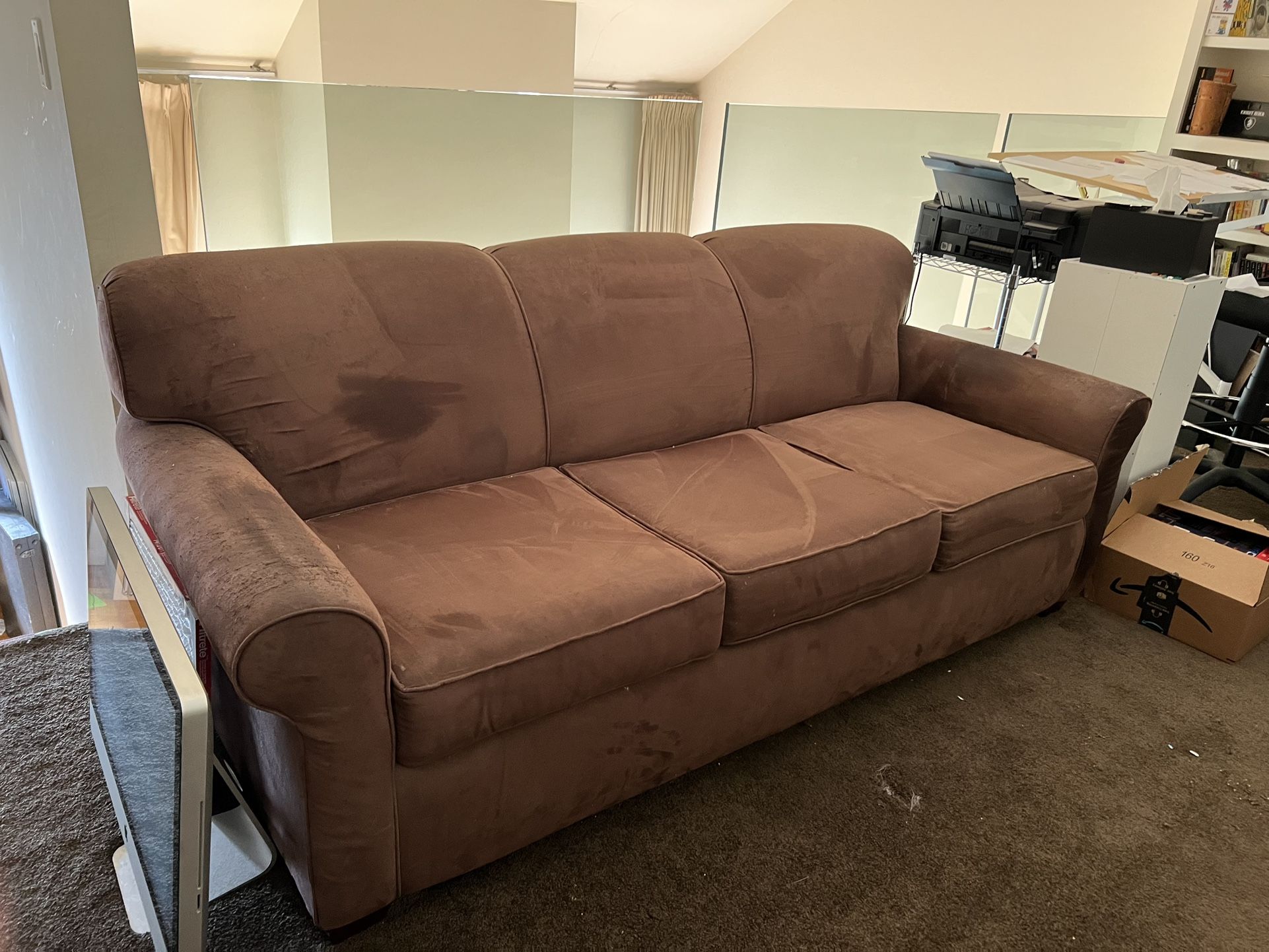 Brown Microsuede Sleeper Sofa, Queen Size 