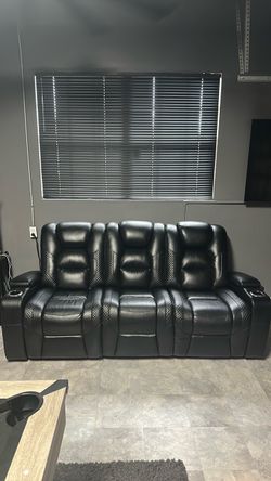 Black Leather Power Recliner Sofa