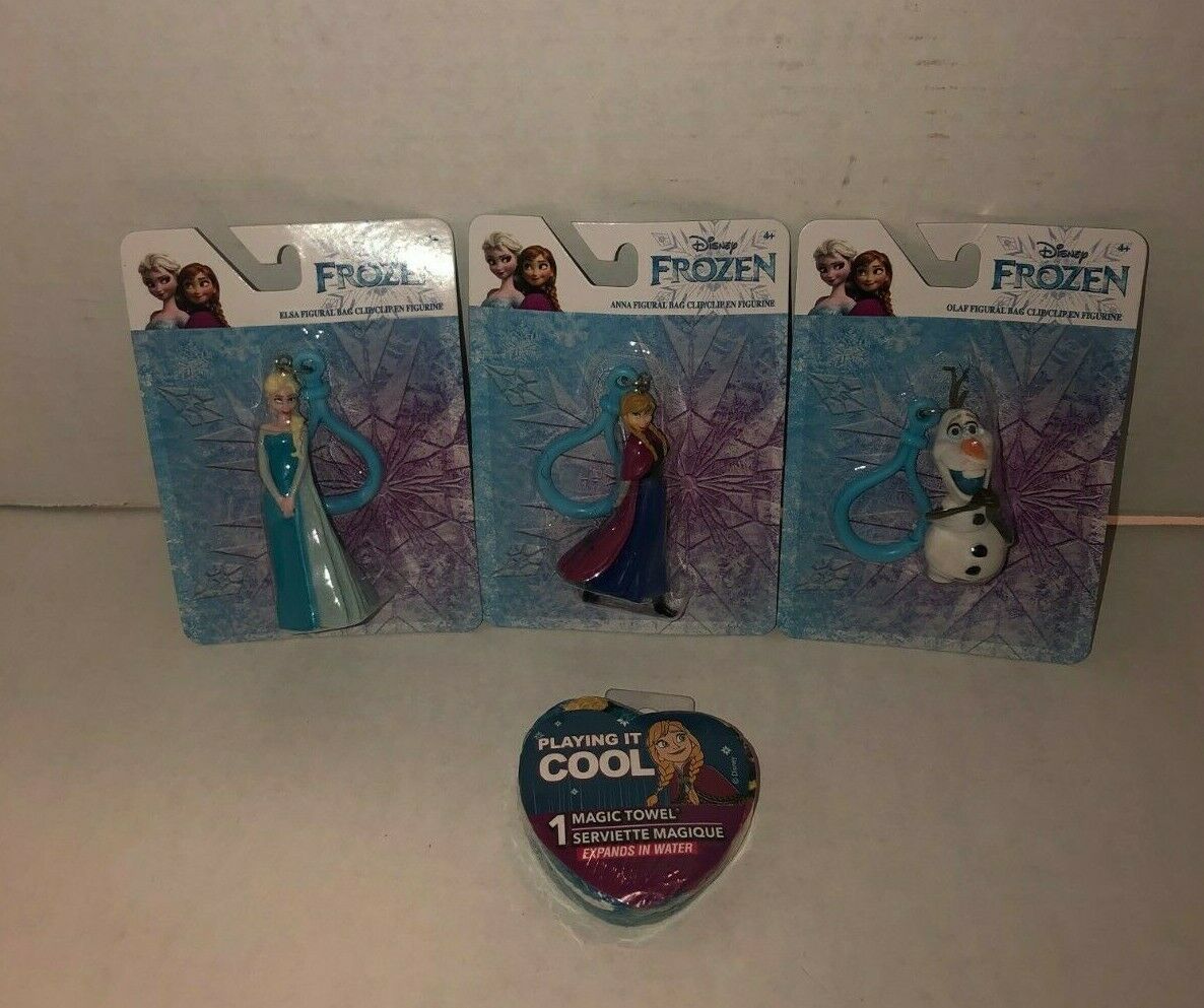 NEW Frozen 2 Elsa Anna Olaf backpack / bag clip figures + 2 magic towels