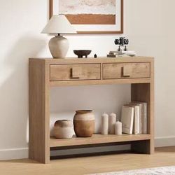 Console Table with Drawers, 40 Inch Narrow Entryway Table with Open Storage Shelves, Mid Century Modern Hallway Accent Tables Behind Couch Table for L