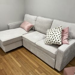 Upholstery Sleeper Reversible Sectional Sofa with Storage Space, USB port, 2 Cup Holders