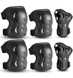Adult Knee Pads Elbow Pads with Wrist Guards Protective Gear Set 6 Pack for Rollerblading 