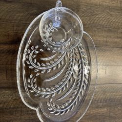 1950’s Federal Glass Hospitality Crystal Snack Set Homestead Wheat- 2 Piece