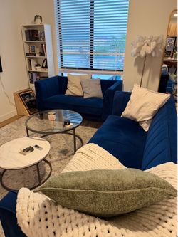 Blue Velvet Sofa & Loveseat Set | Mid-Century Style
