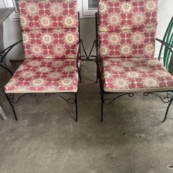 Set 4 Black Wrought Iron Patio Outdoor Chairs with Cushions