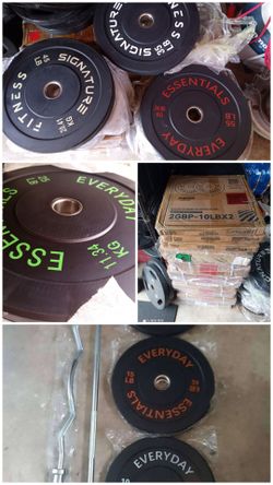 Bumper plates $1.49 lbs. Olympic bar $99, curl bar $65