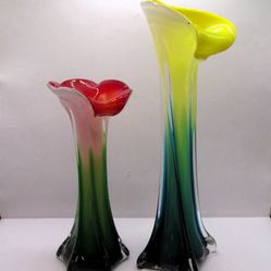 Murano Style Hand Blown Art Glass Jack in the Pulpit Calla Lily Vases