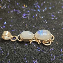 New Sterling Silver 2.75" Double Rainbow Moonstone Pendant