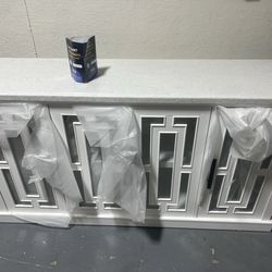 New White Cabinet Marble Top Geometric Doors