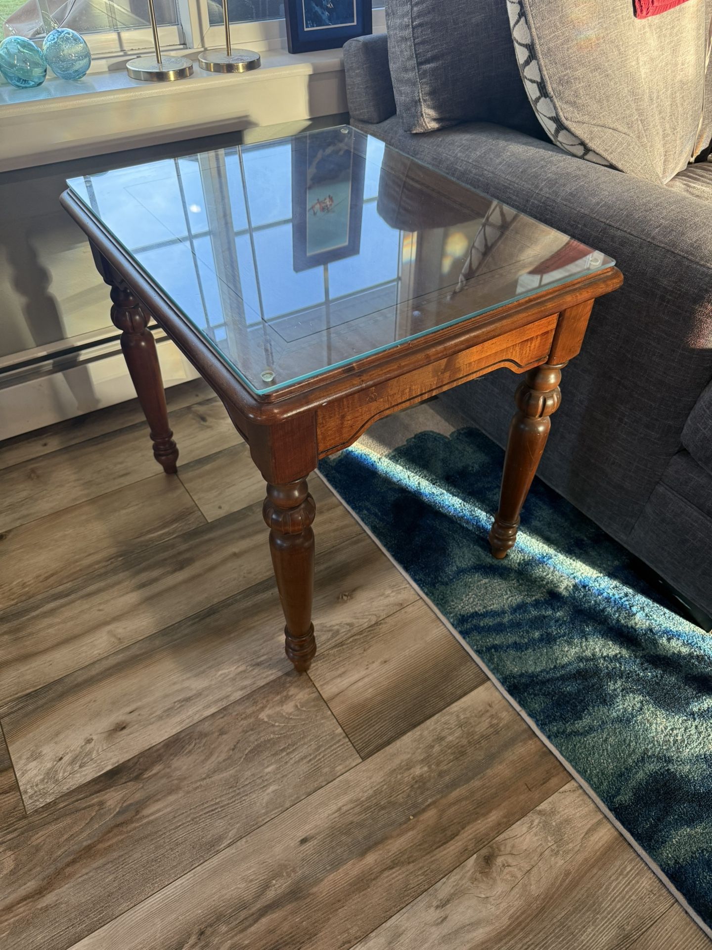 Wooden Side Table with Glass Top
