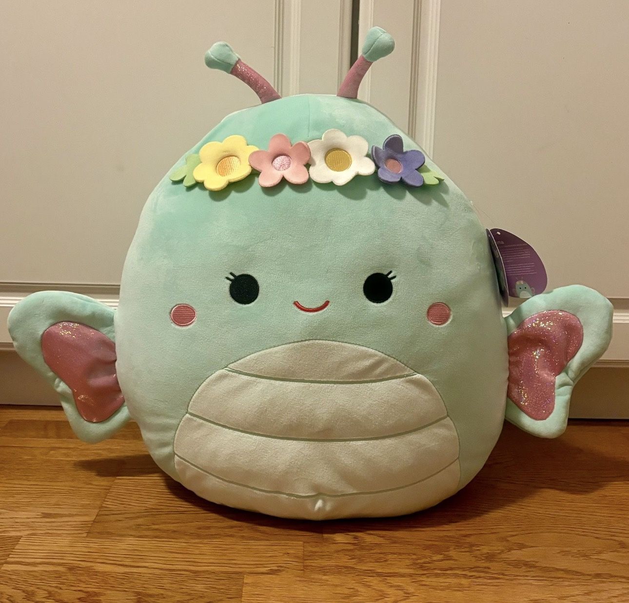 Squishmallows Reina Seafoam Green Butterfly with Flower Crown Large Plush toy