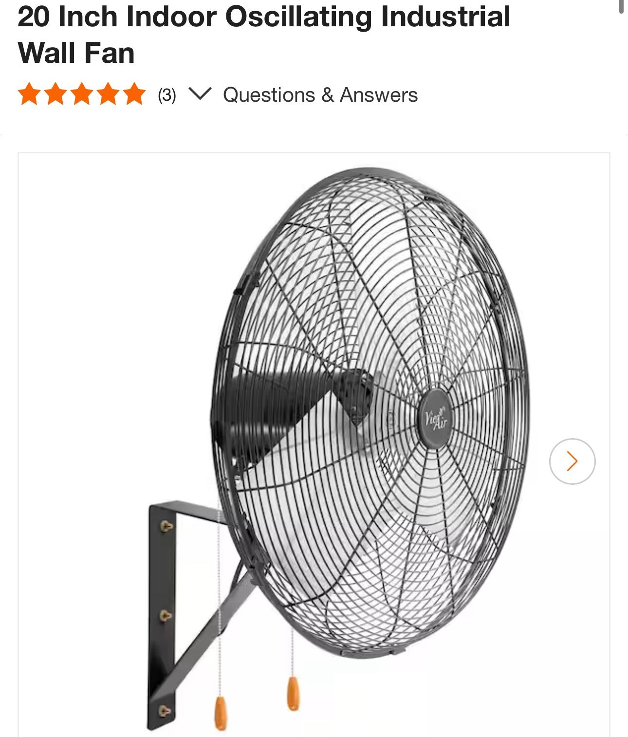20 Inch Indoor Oscillating Industrial Wall Fan