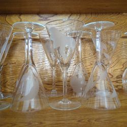 Vintage Etched Cocktail Glasses
