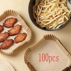 100pcs Paper Air Fryer Liners, Parchment Paper For Baking, Non-stick Steamer Mat For Cooking, 8 Inch