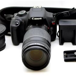 Canon EOS Rebel T5 DSLR 18 MP Camera Body 75-300 Canon Lens & Macro Opteka 0.35