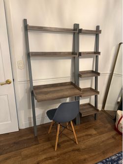 Leaning desk/shelves with chair