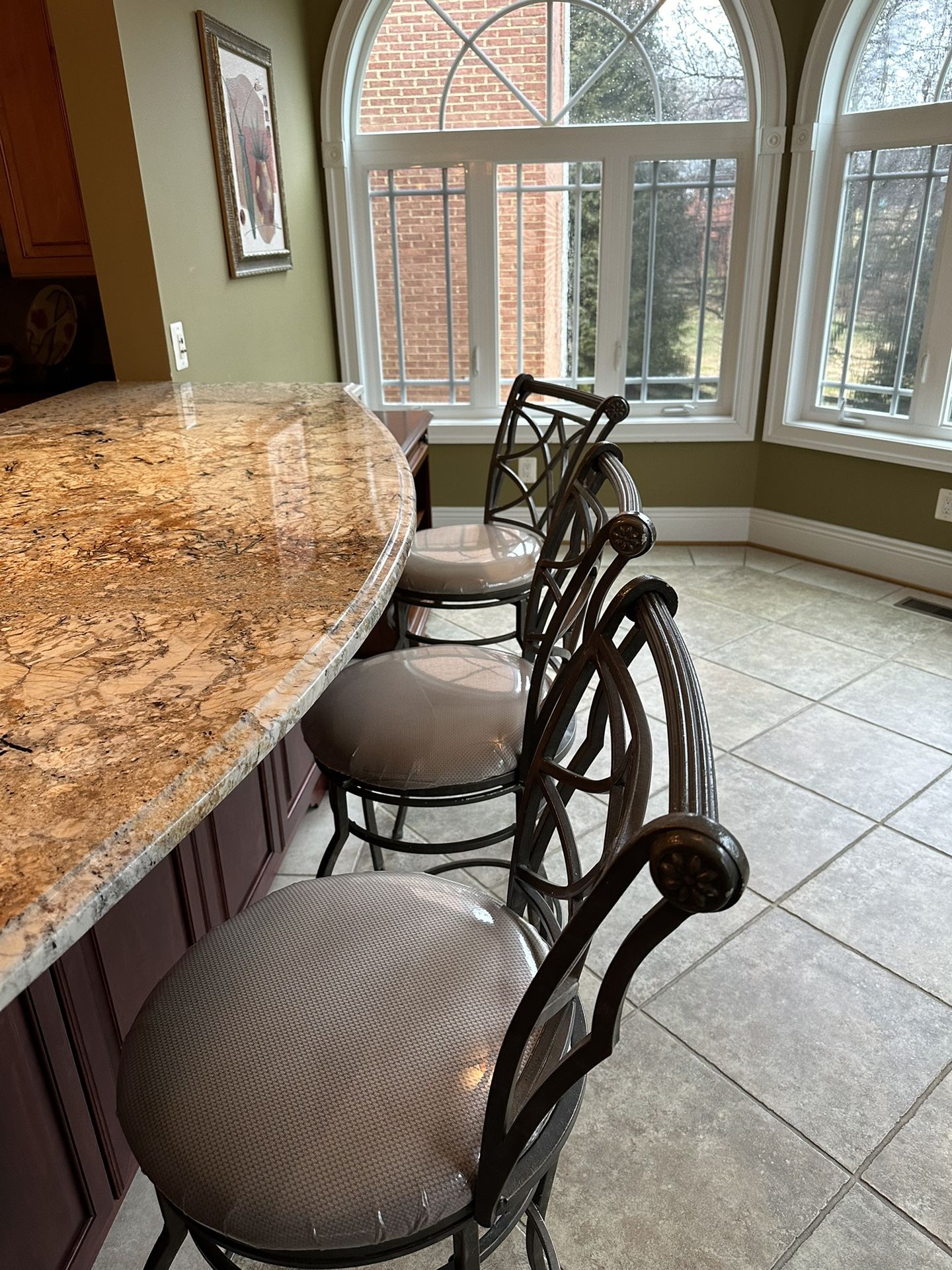 3 Cushioned Barstools with Metal Legs