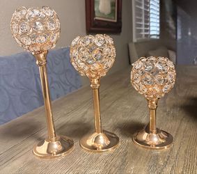 Gold Crystal Candle Holder Set of 3