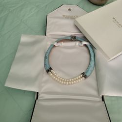 Real Pearl N Leather  Choker 