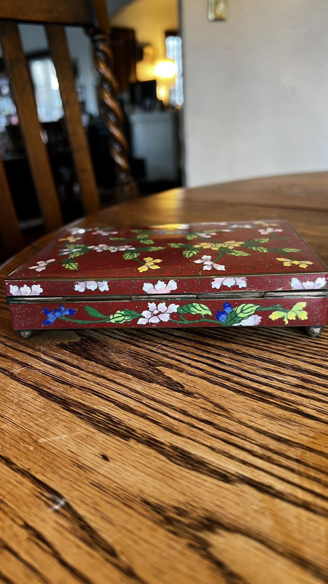 Antique Red Cloisonné Rectangular Hinged Lid Box