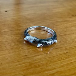 Stephen Dweck Black Sterling Silver and Diamonds Twig Branch Ring size 8