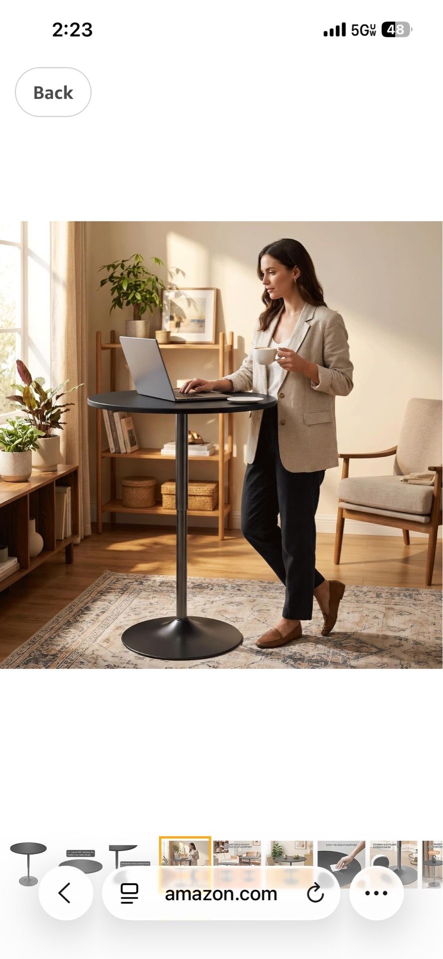 31" Round Bar Table Height Adjustable 26"-35" Pub Table with Enlarged Base for Living Room Patio Bistro Café, Black