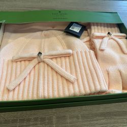 Kate Spade English Rose 3-Piece Bow Knit Set Scarf Hat Gloves New 