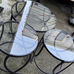 Contemporary Glass Top Round 3-Piece , Black