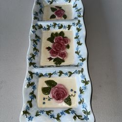 Vintage Divided Floral Candy Dish