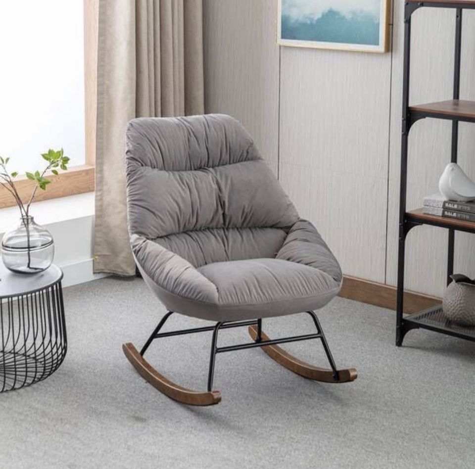 Gray Velvet Super Comfy Padded Rocking Chair [NEW IN BOX] ** Retails For $380