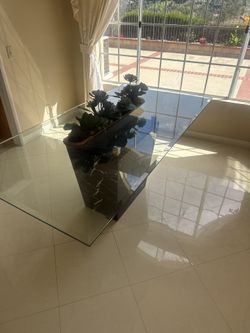 Glass Table With Black Marquina Marble Base