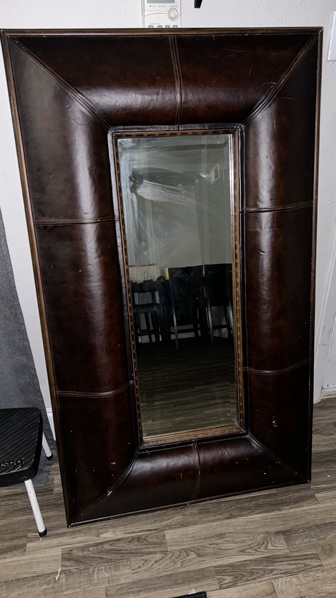 Antique Leather Stitched Mirror 