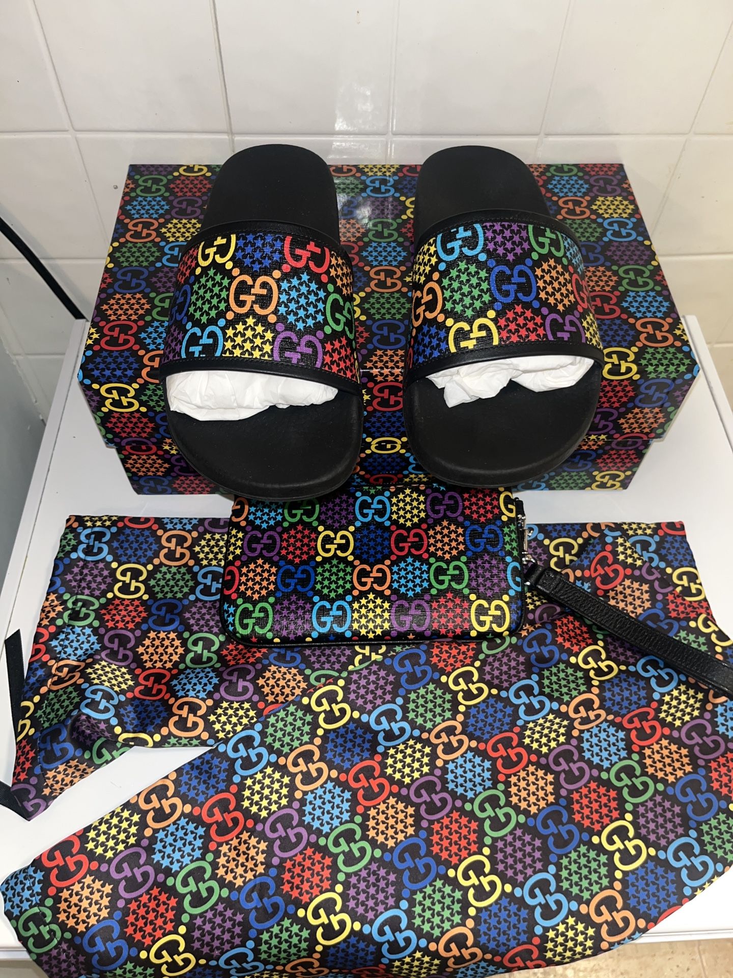Gucci Slides With Matching Wristlet