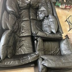 Black Leather Sofa Set