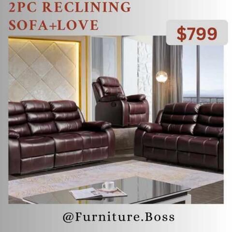 2pc Sofa And Loveseat Leather Reclining Seats $799