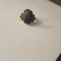 Silver Ring  Agate Stone Blue Size9 Silver Ring Stamped 325