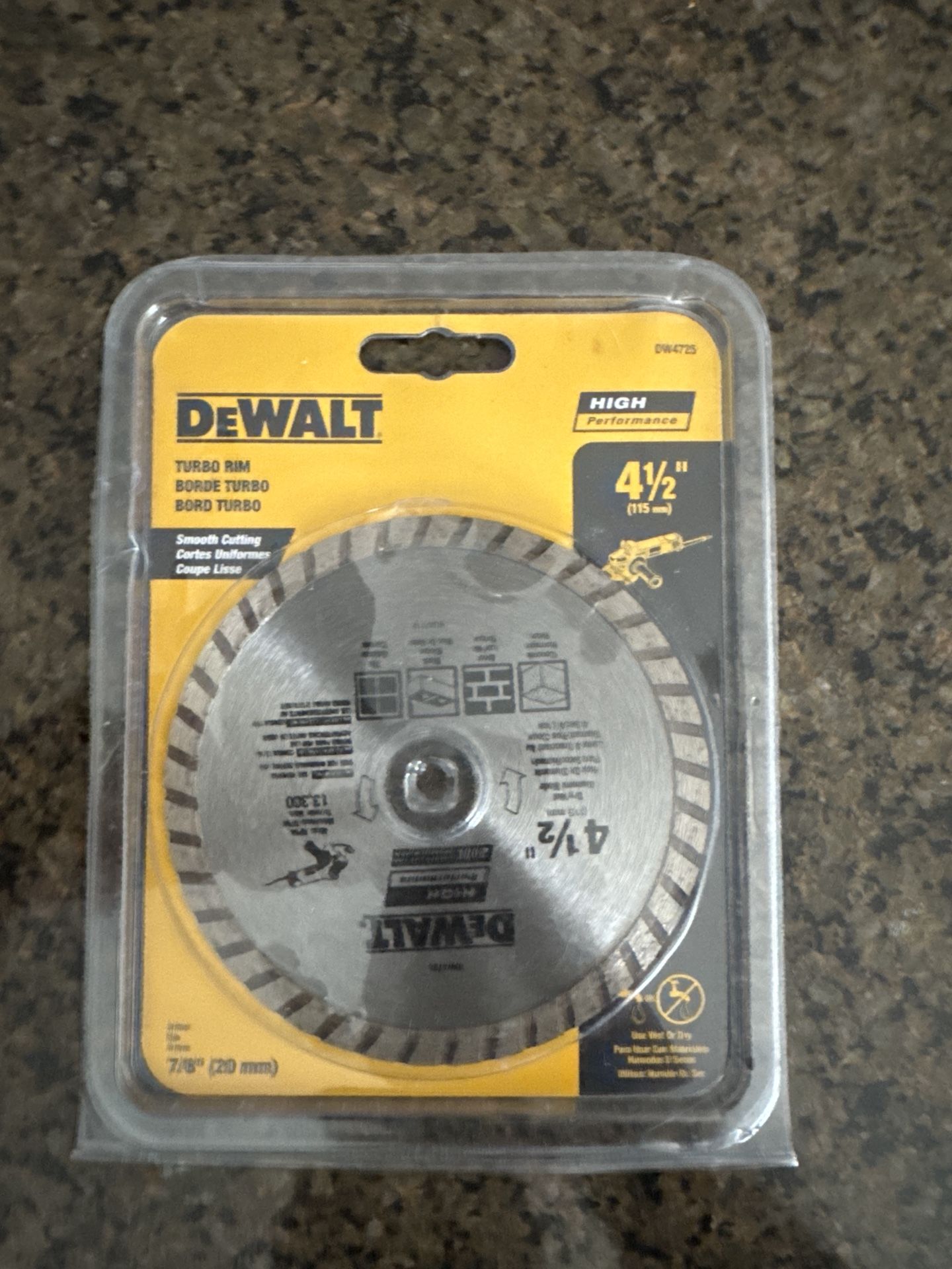New DeWalt 4-1/2” Diamond Blade – Turbo Rim (Model DW4725)