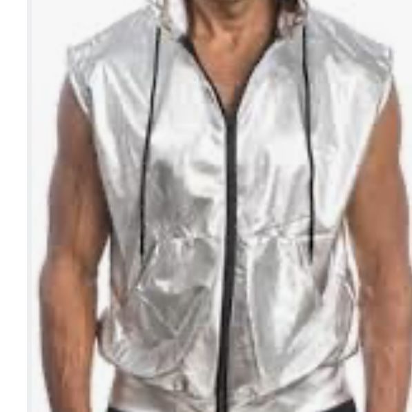 Silver Vest With Hood, Zipper, Pockets