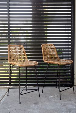 WOVEN RATTAN COUNTER STOOLS • SET OF 2 • $100