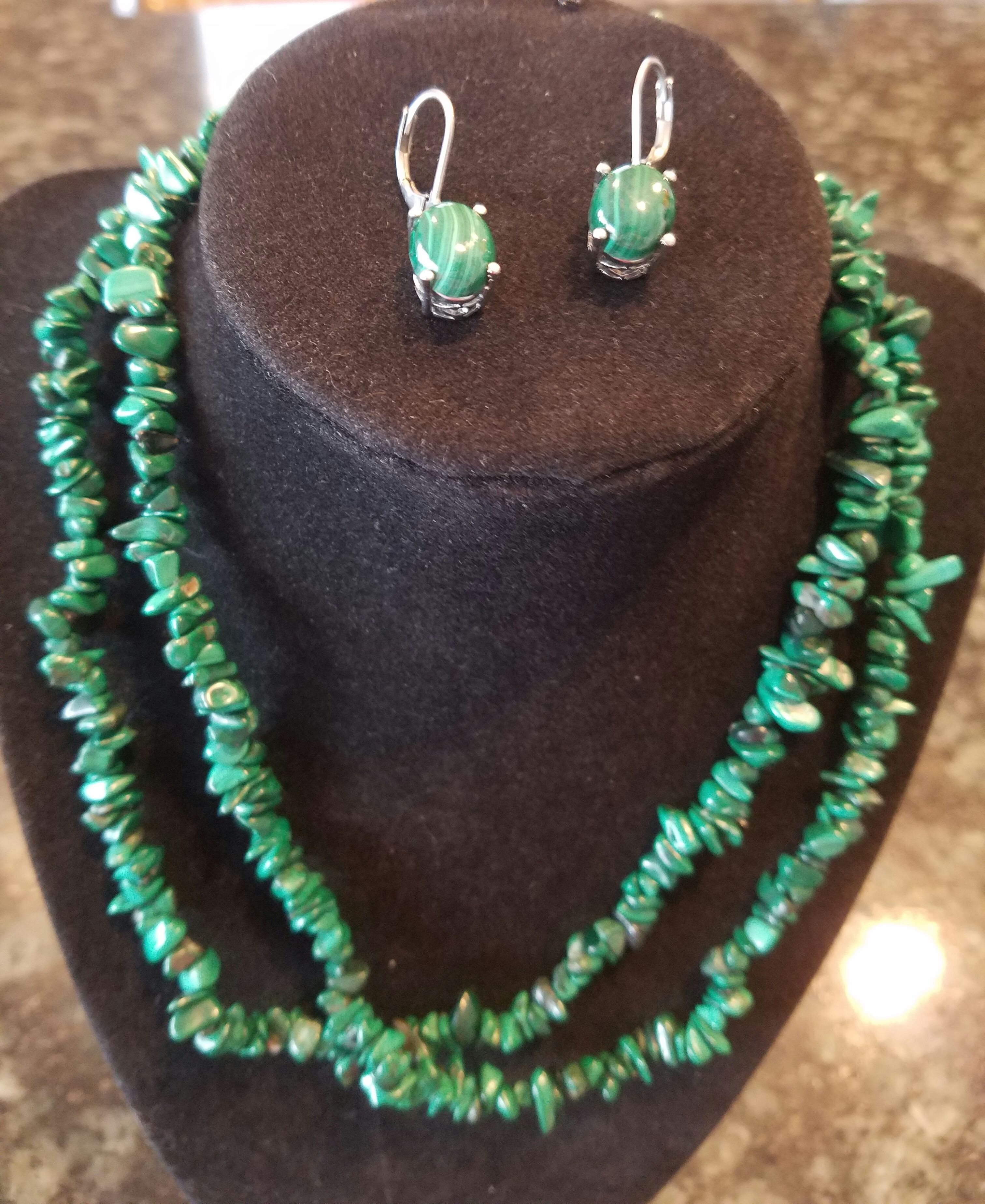 Genuine Malachite earrings and necklace