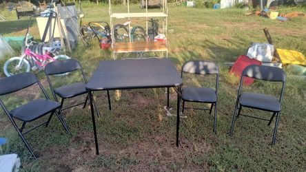 Black Folding Table and 4 Chairs Set