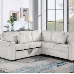 $539 Sectional Pull Out Bed With Storage USB Cup Holder