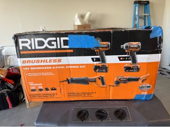 RIDGID 18V Brushless 4-Tool Combo Kit — Hammer Drill, Impact, Recip Saw, Multi-Tool (R9225) — NEW