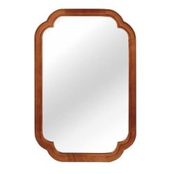 24 in. W x 36in. H Rectangle Round Corner Arch wood Wall Framed Bathroom Vanity Mirror in Yellowish-brown