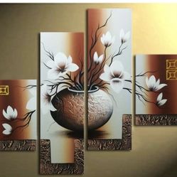Elegant Flowers Stretched and Framed Hand-Painted Modern Canvas Wall Art
