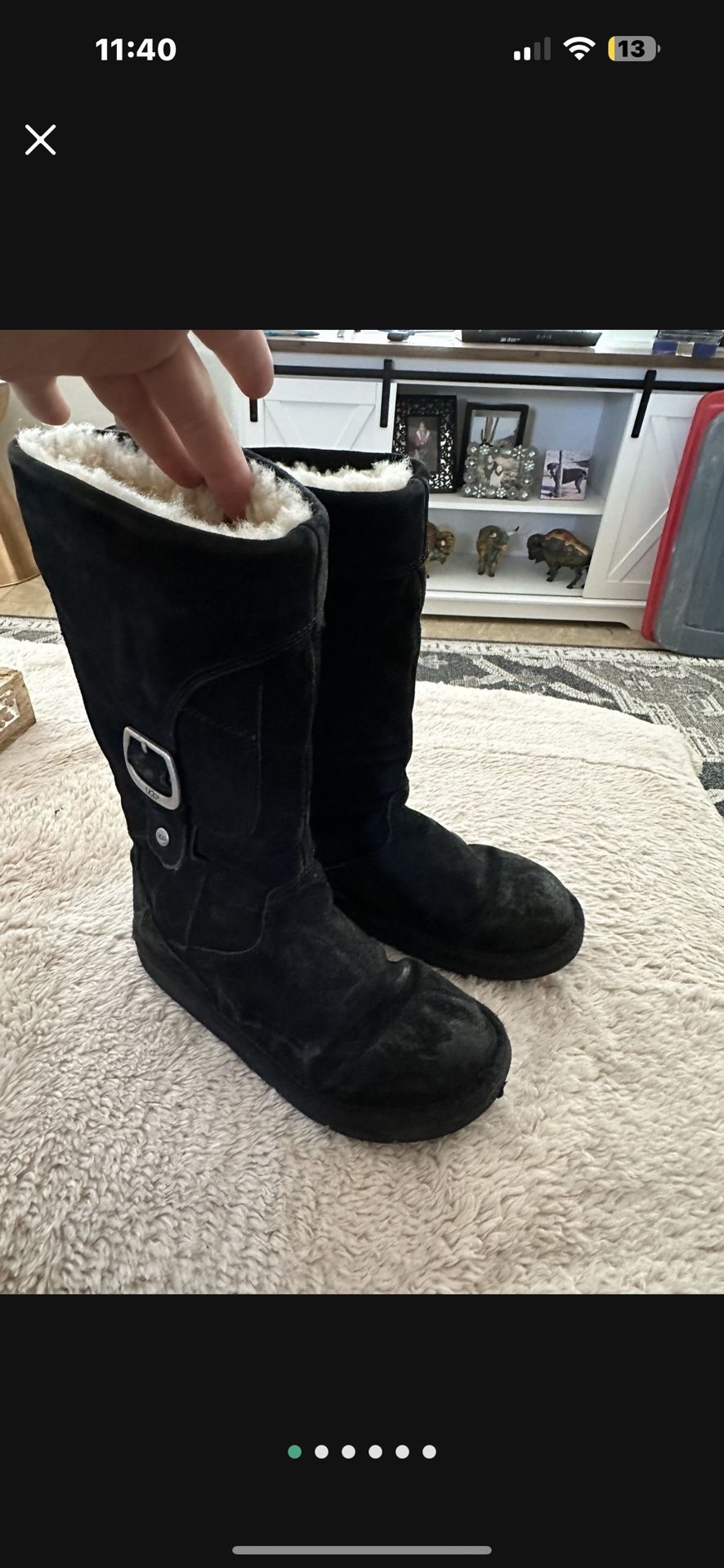 Ugg Style # 5132 Black Tall Boots Size 6 Sheepskin Winter 