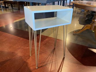 Minimal White Through-Cubby Side Table w/ Gold Hairpin Legs